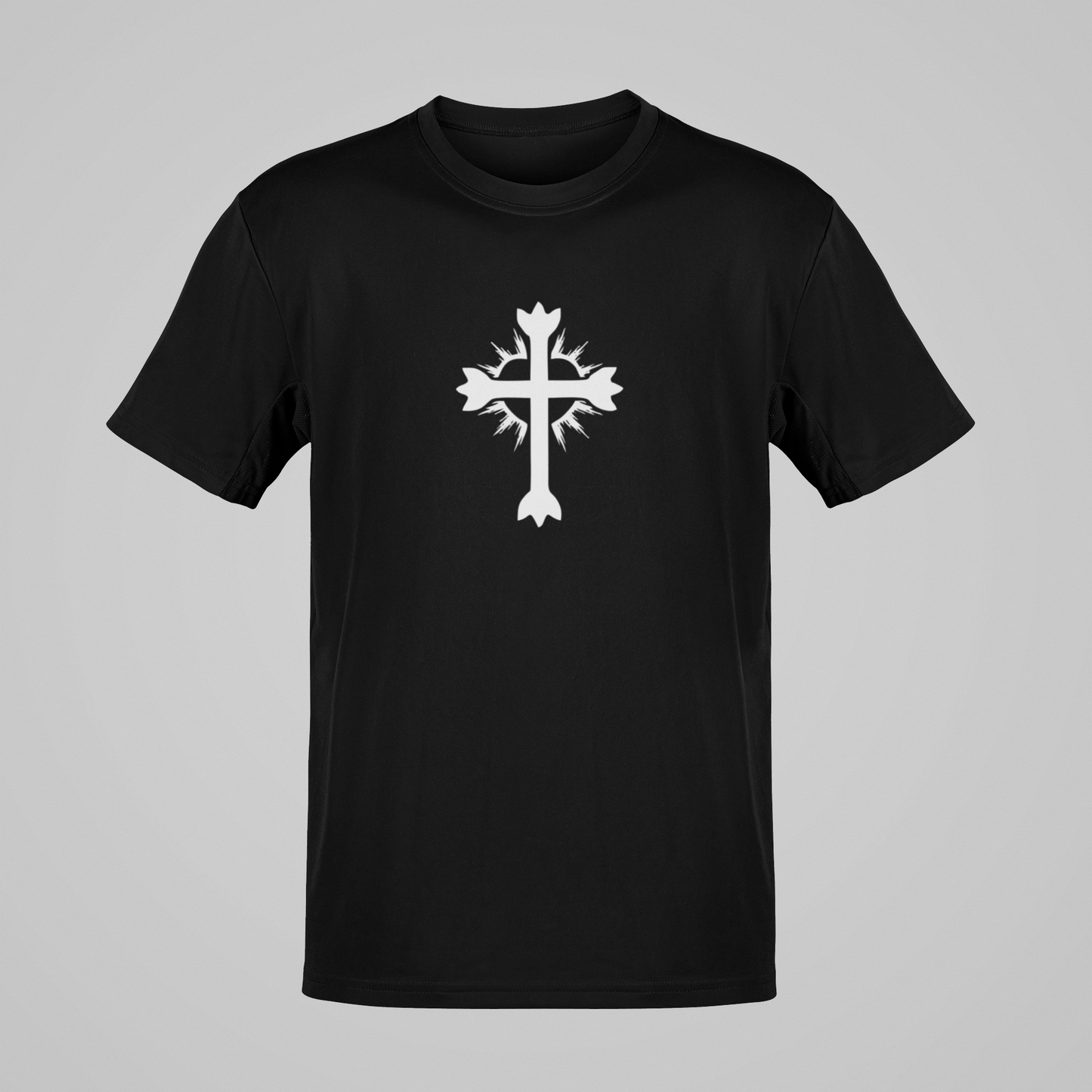 Camiseta Regular - Crucifixo e Coração 2 - Preta com detalhes brancos