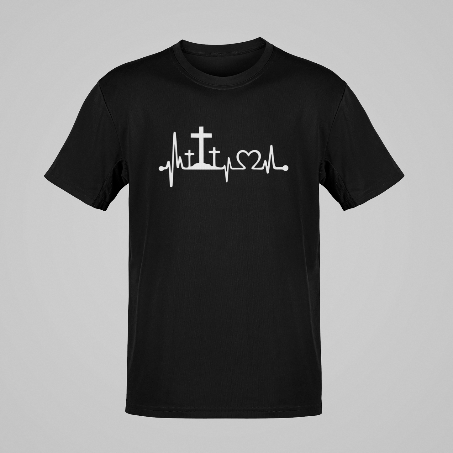 Camiseta Regular - Linha Cruz e Coração - Preta com detalhes brancos