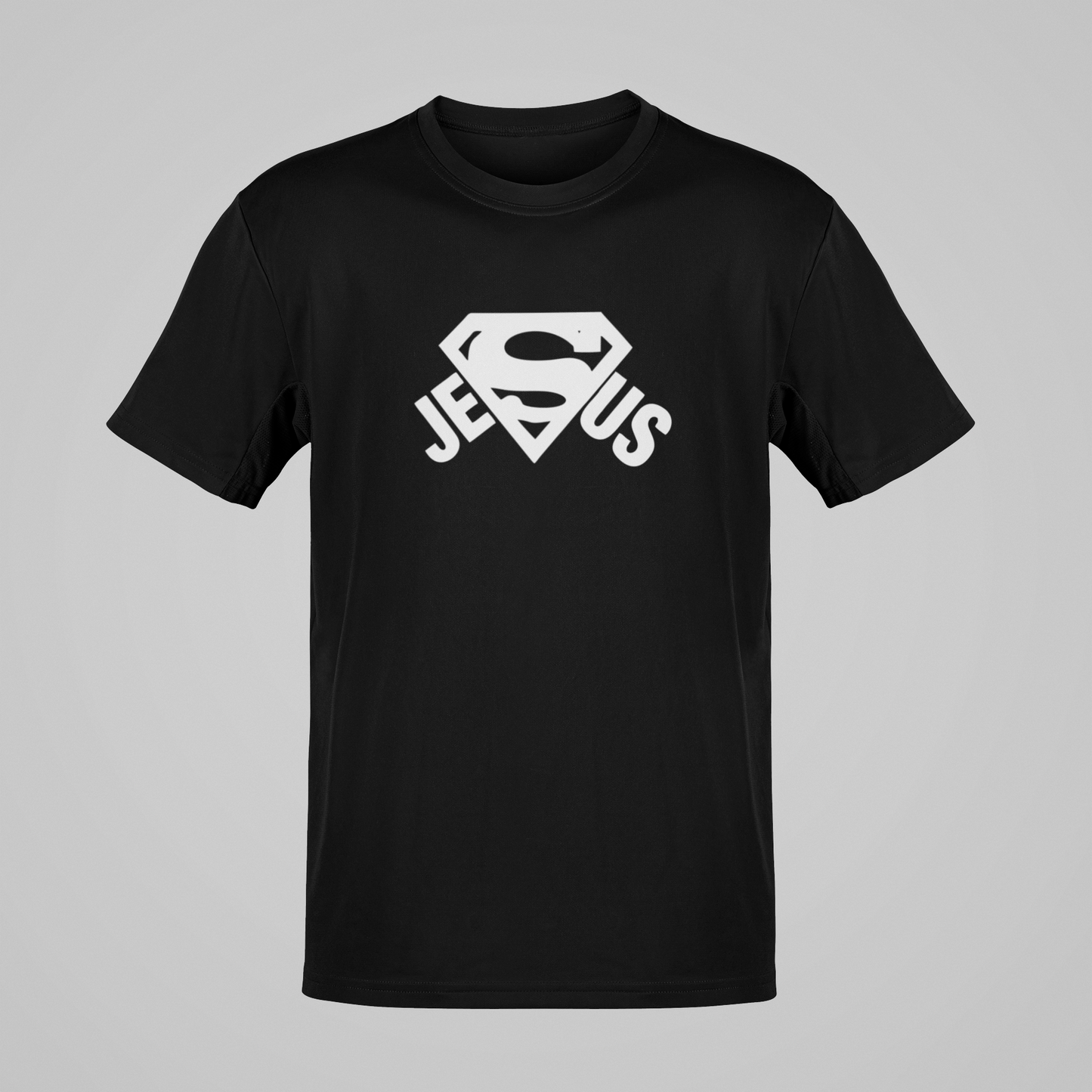 Camiseta Regular - Super Jesus - Preta com detalhes brancos