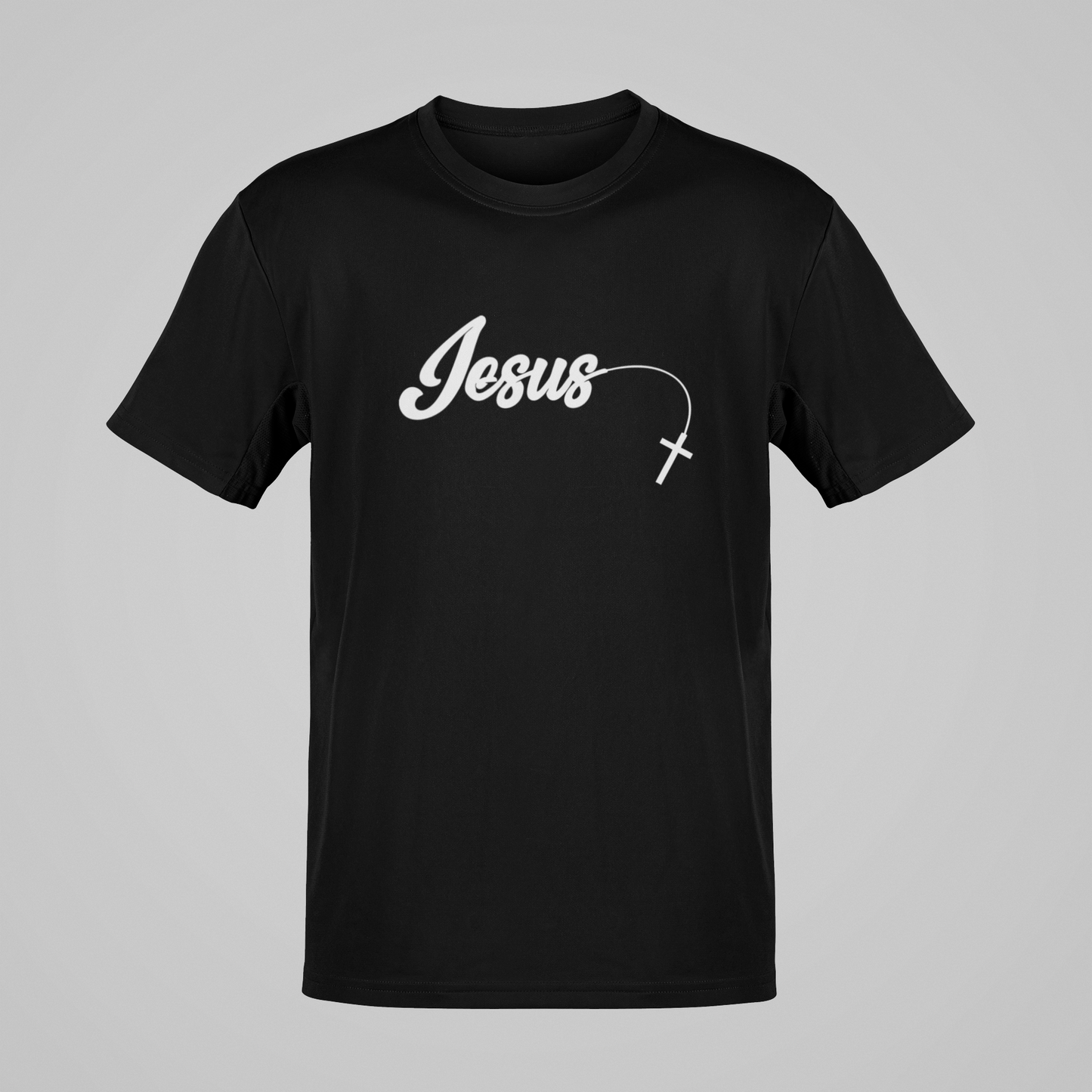 Camiseta Regular - Jesus com cruz - Preta com detalhes brancos