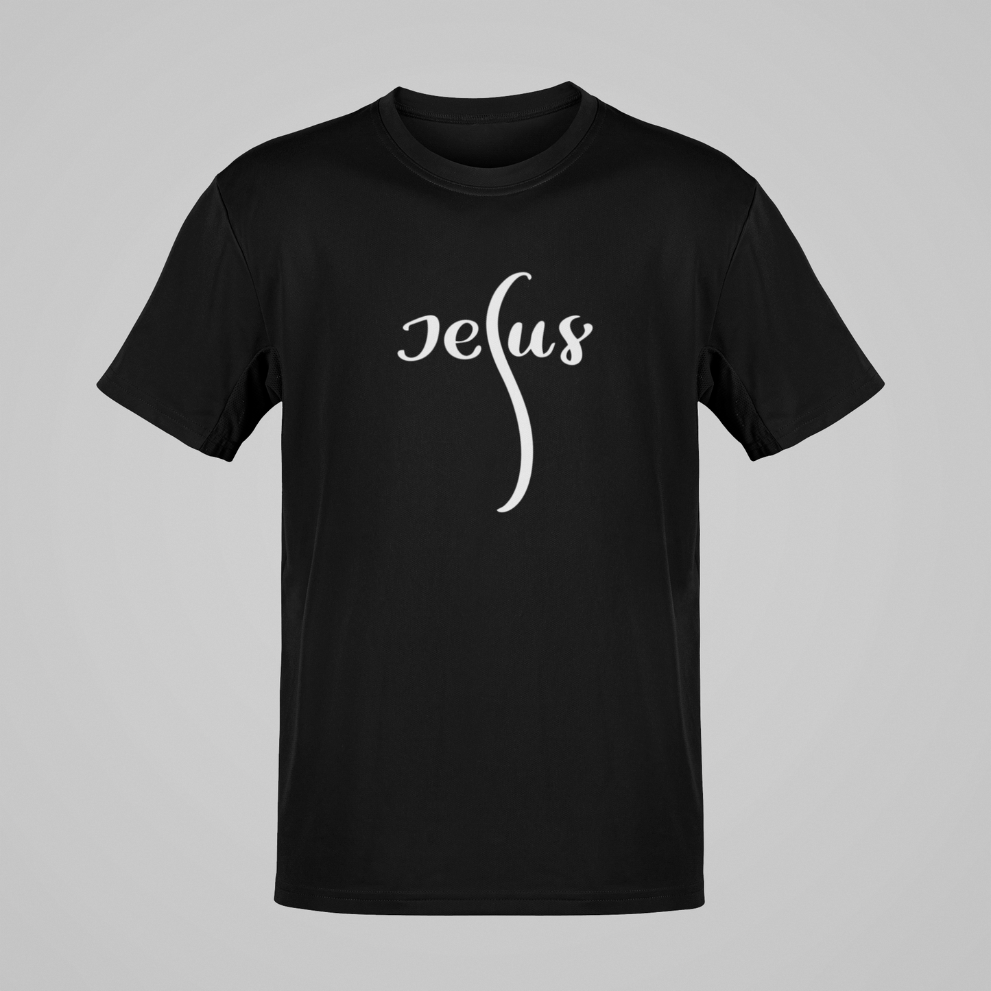 Camiseta Regular - Jesus - Preta com detalhes brancos