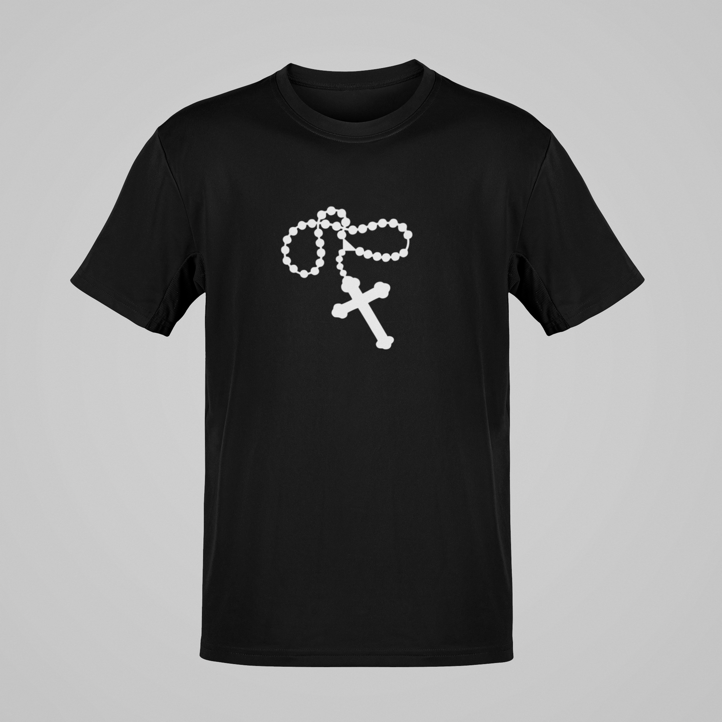 Camiseta Regular - Terço - Preta com detalhes brancos