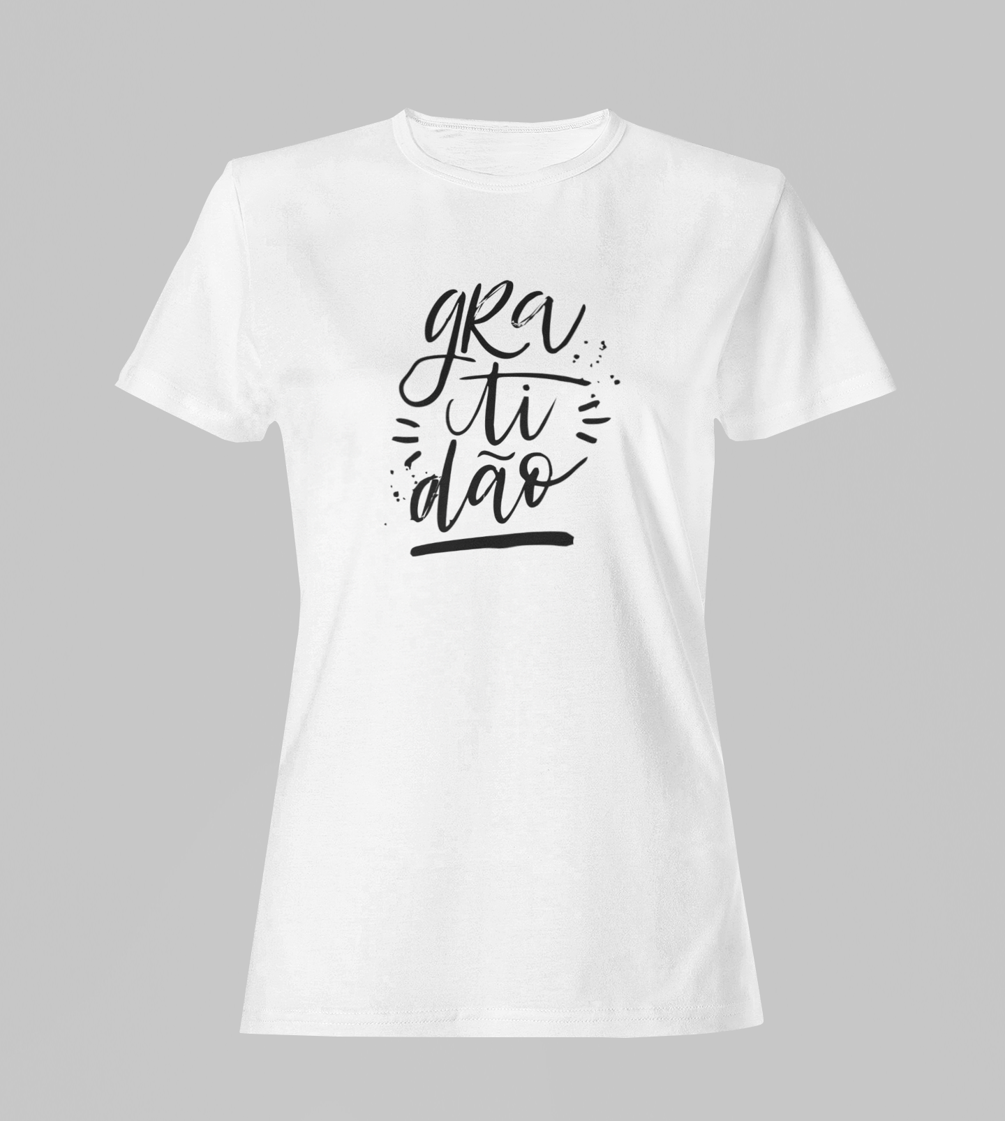 Camiseta Babylook Feminina - Gratidão - Branca com detalhes pretos