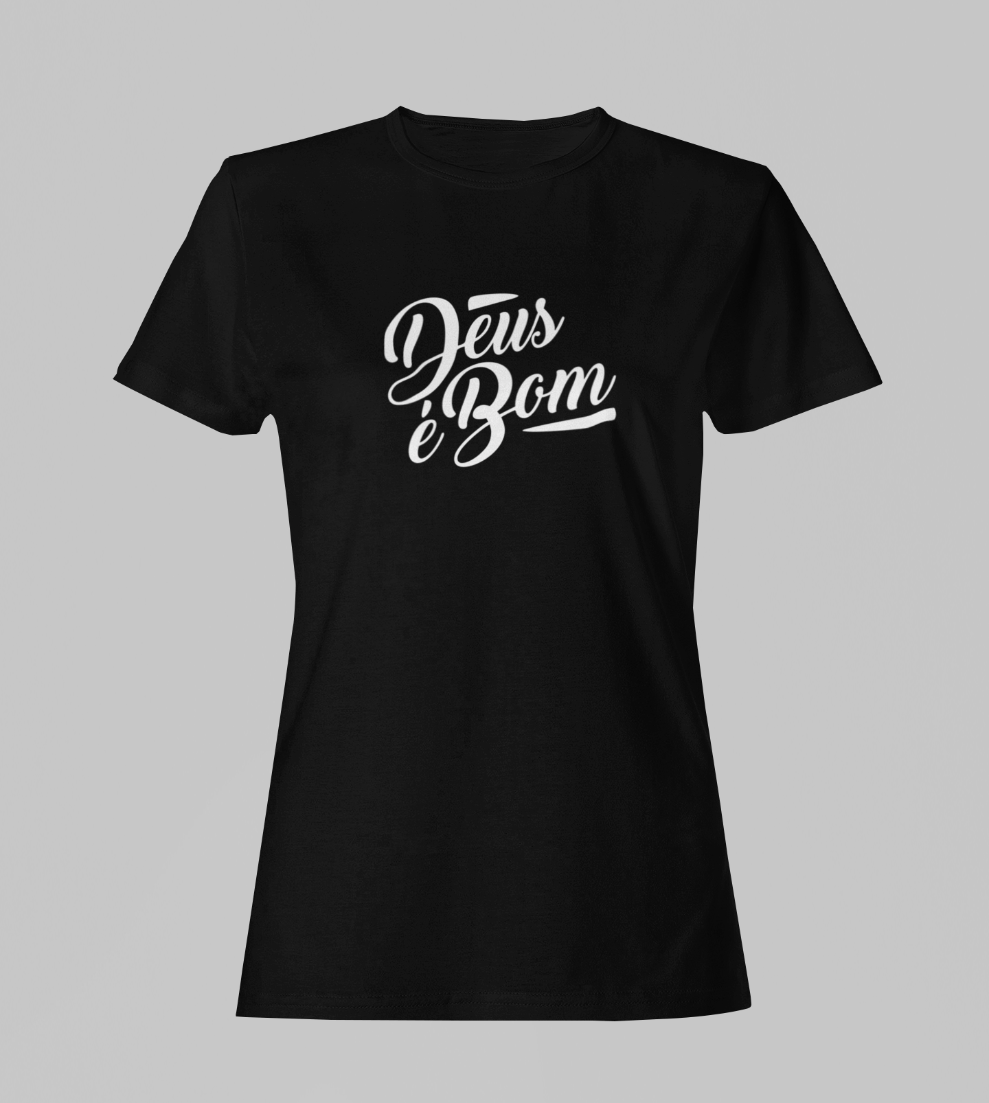 Camiseta Babylook Feminina - Deus é bom - Preta com detalhes brancos