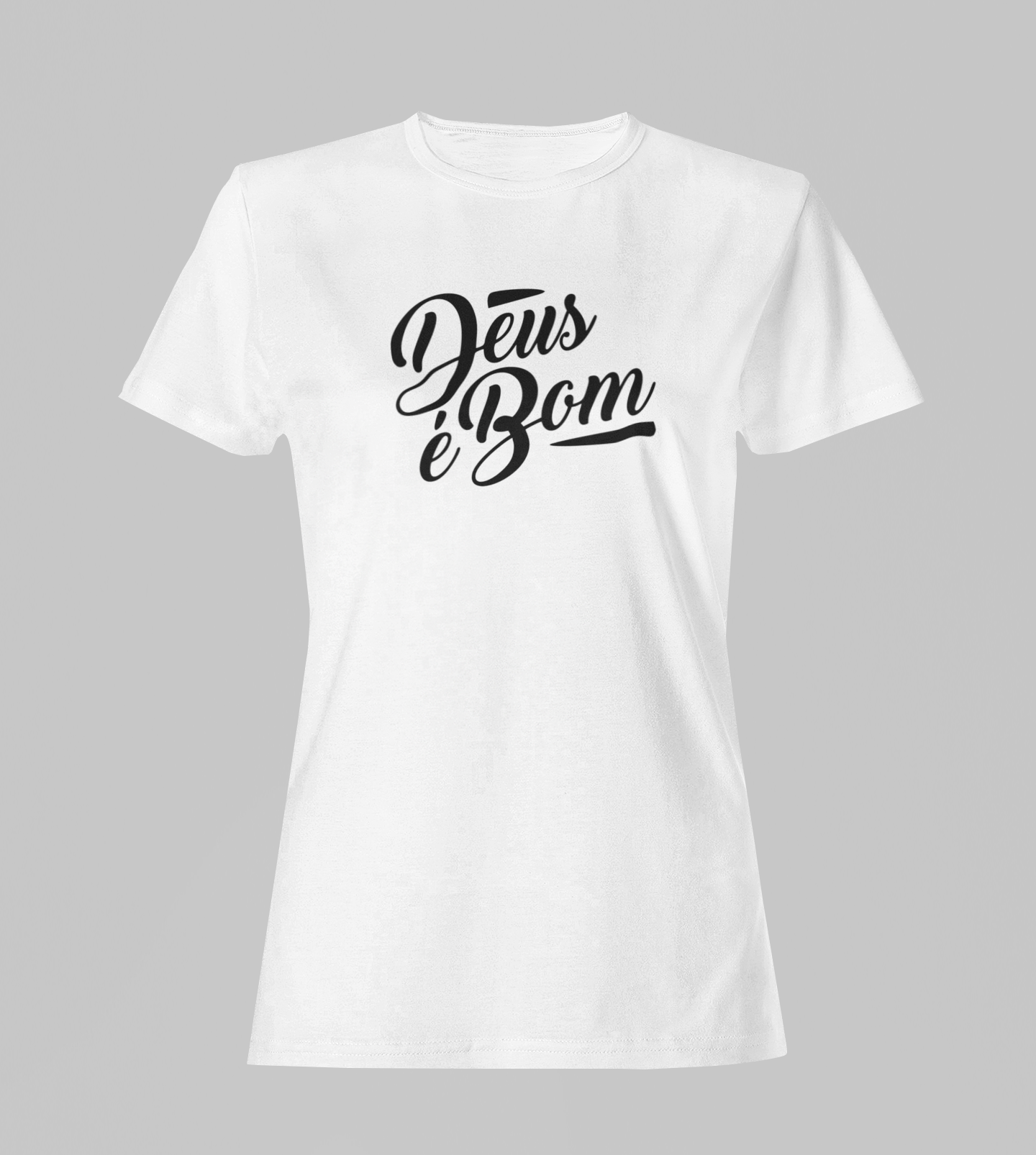 Camiseta Babylook Feminina - Deus é bom - Branca com detalhes pretos