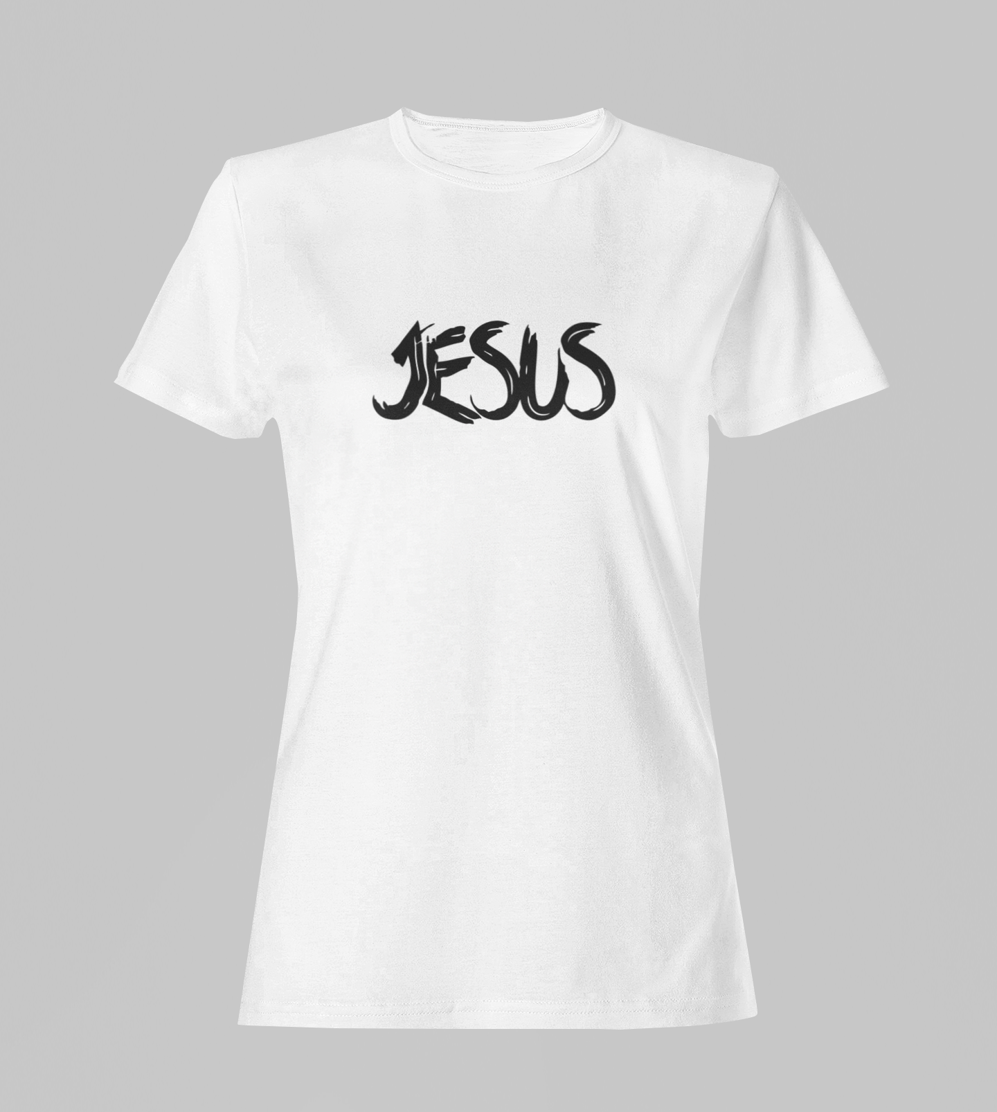 Camiseta Babylook Feminina - Jesus 2 - Branca com detalhes pretos