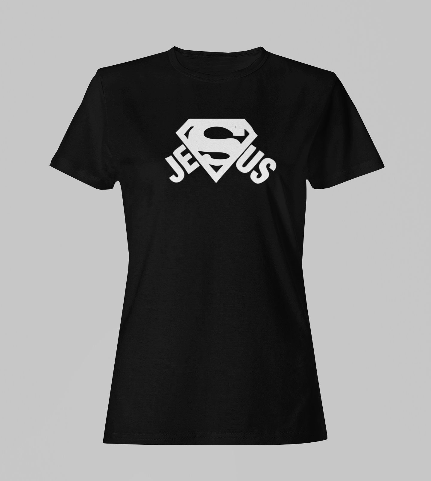 Camiseta Babylook Feminina - Super Jesus - Preta com detalhes brancos