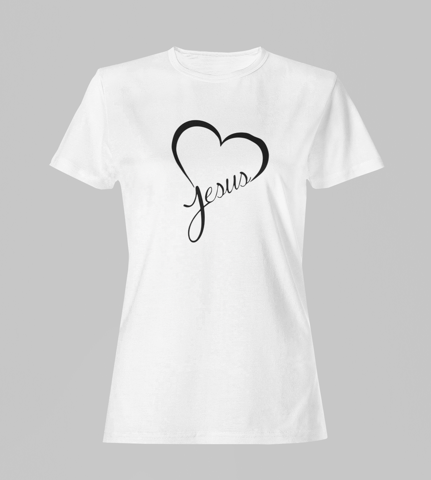 Camiseta Babylook Feminina - Coração Jesus - Branca com detalhes pretos