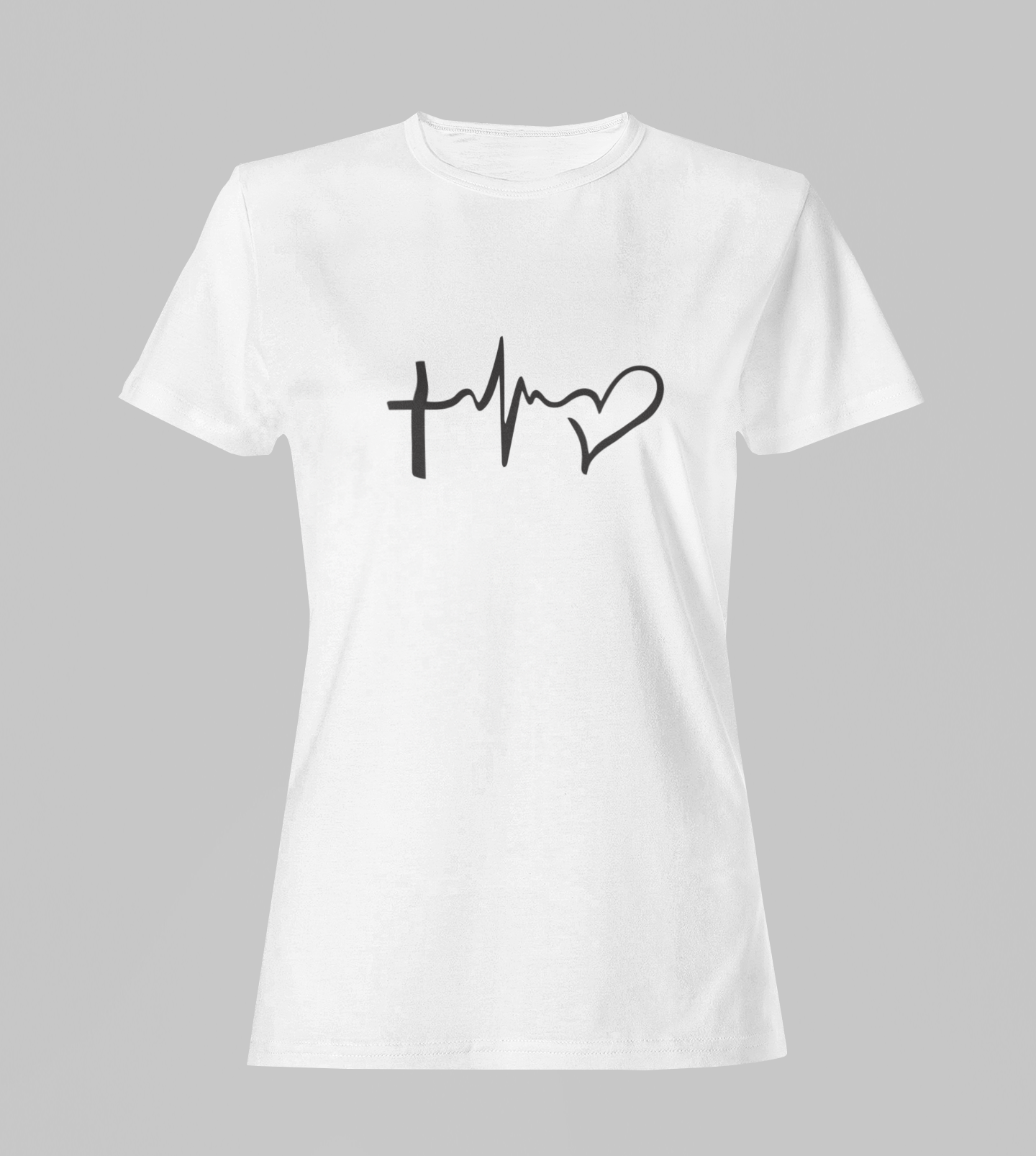 Camiseta Babylook Feminina - Linha Coração - Branca com detalhes pretos