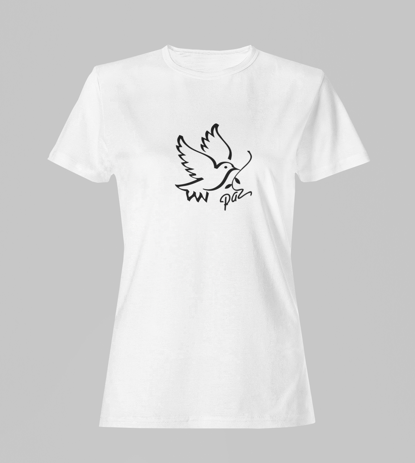 Camiseta Babylook Feminina - Paz - Branca com detalhes pretos