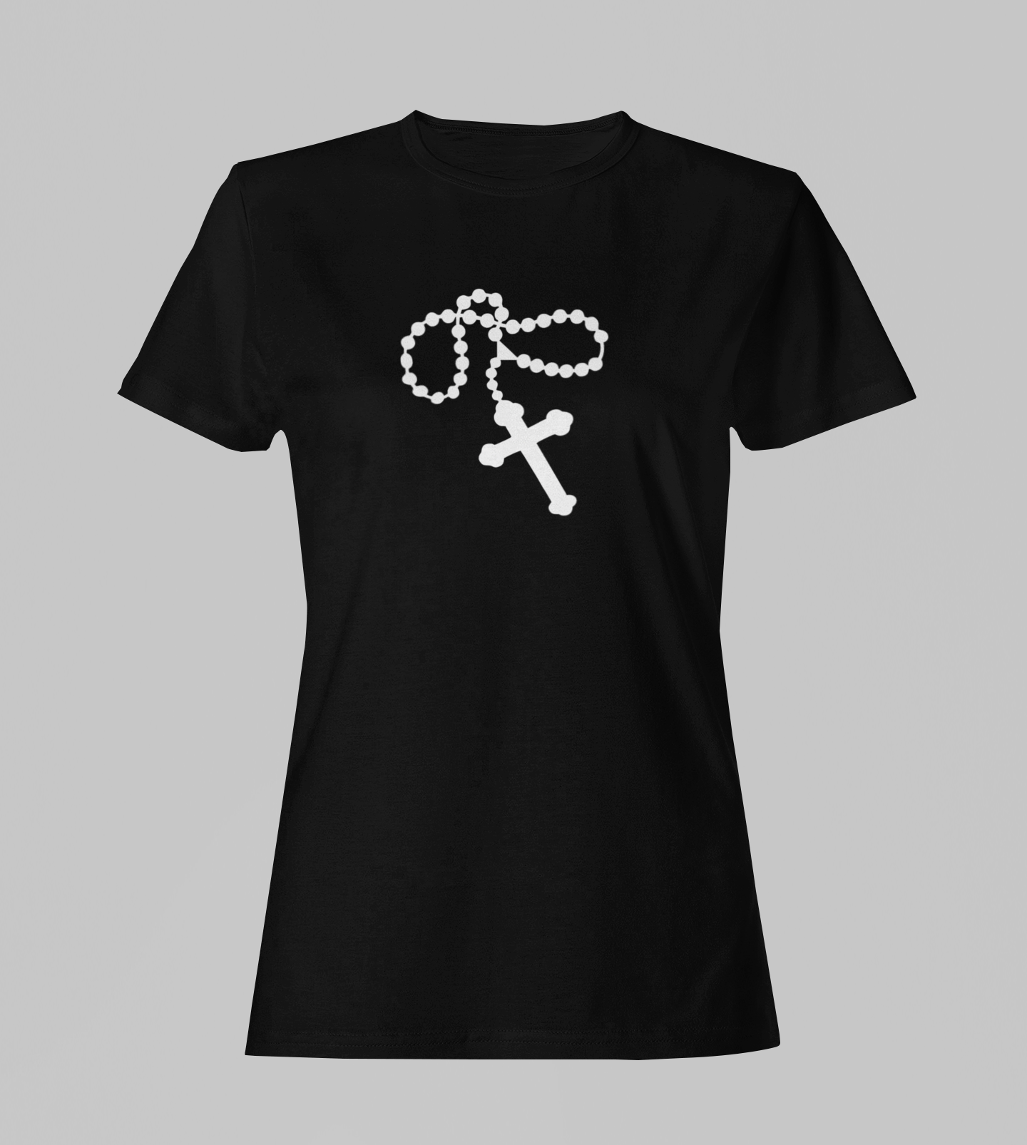 Camiseta Babylook Feminina - Terço - Preta com detalhes brancos