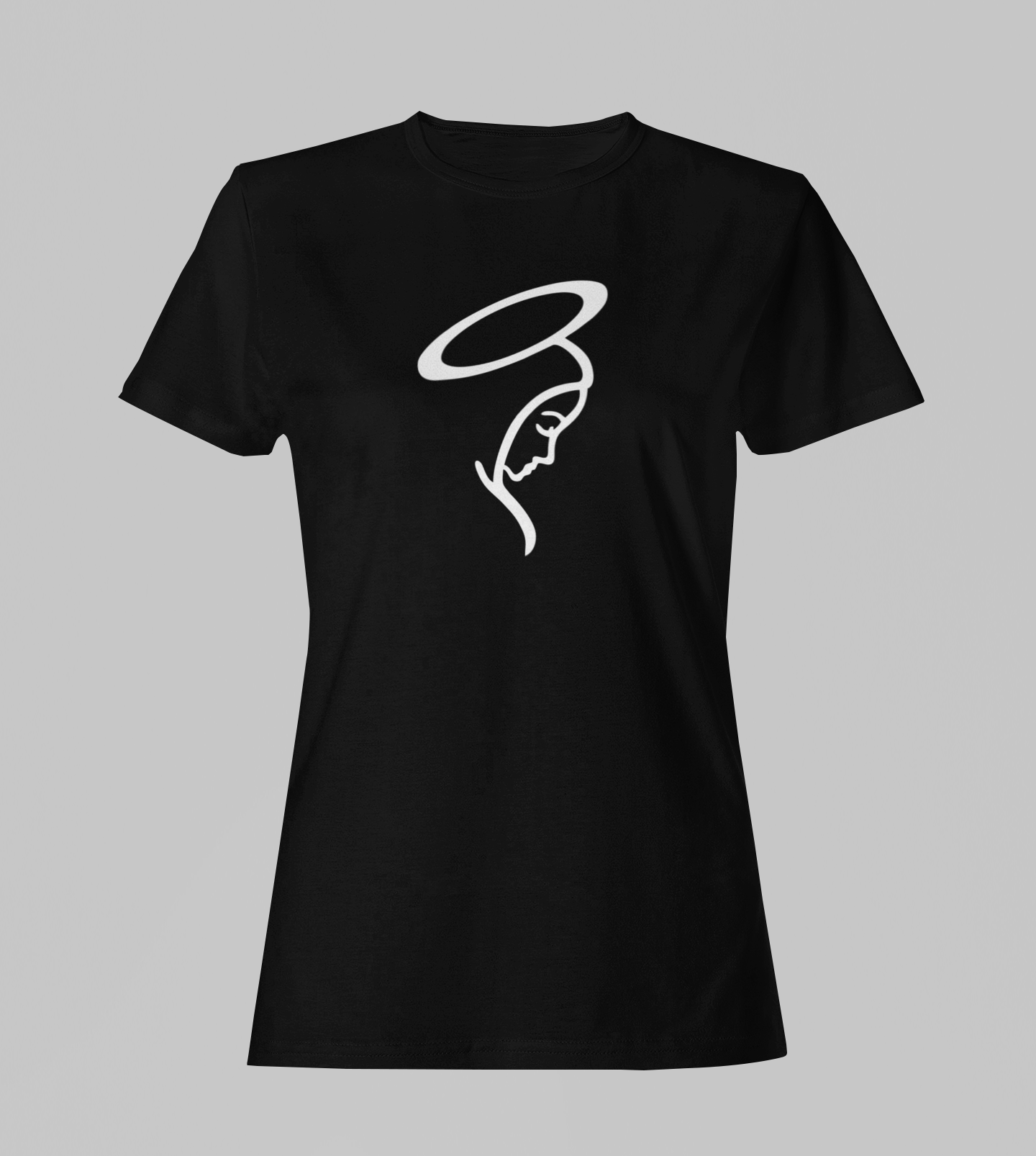 Camiseta Babylook Feminina - Nossa Senhora - Preta com detalhes brancos