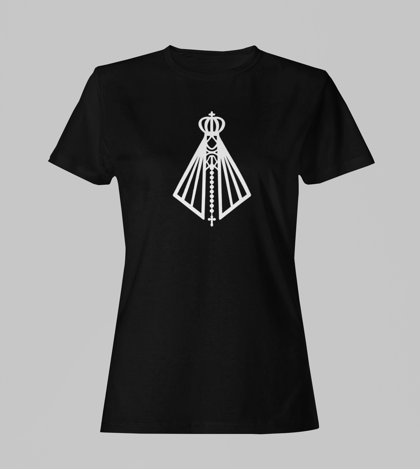 Camiseta Babylook Feminina - Nossa Senhora 2 - Preta com detalhes brancos