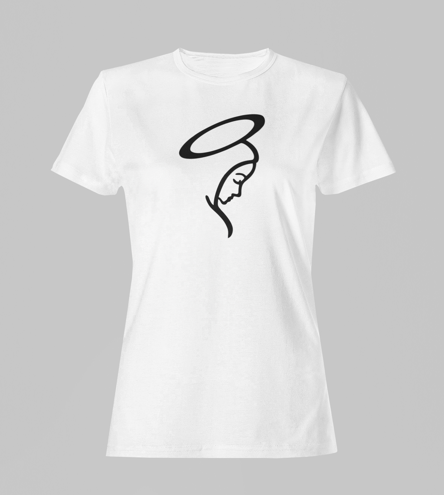 Camiseta Babylook Feminina - Nossa Senhora - Branca com detalhes pretos