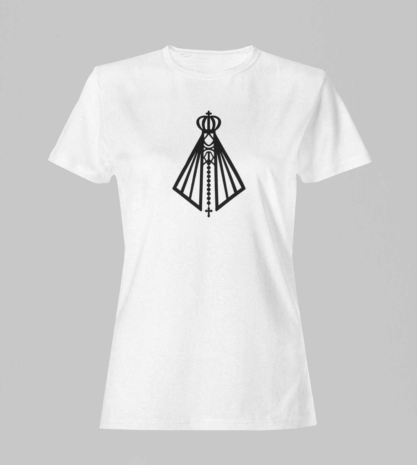 Camiseta Babylook Feminina - Nossa Senhora 2 - Branca com detalhes pretos