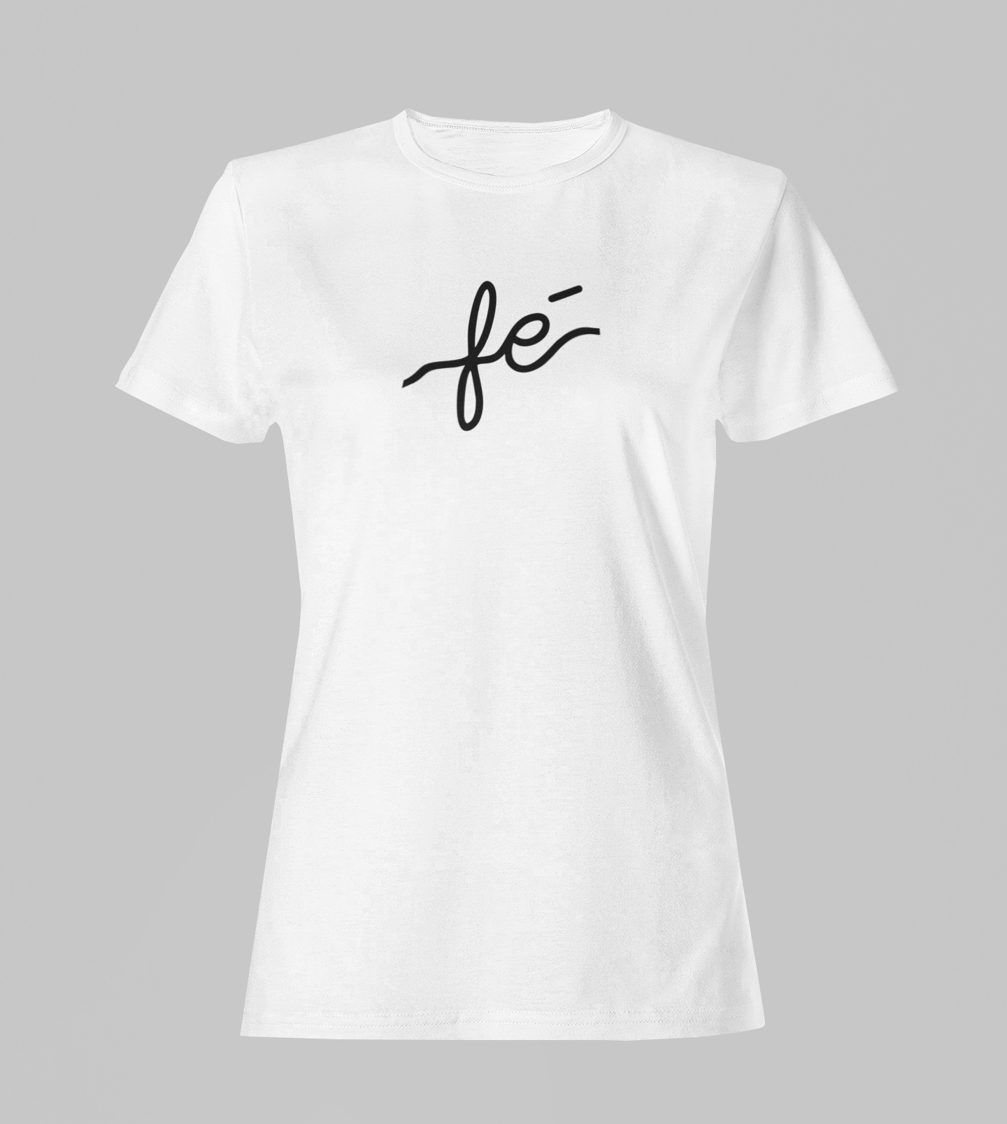 Camiseta Babylook Feminina - Fé - Branca com detalhes pretos