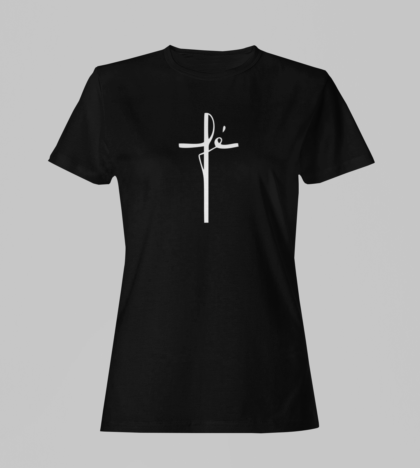 Camiseta Babylook Feminina - Fé 2 - Preta com detalhes brancos