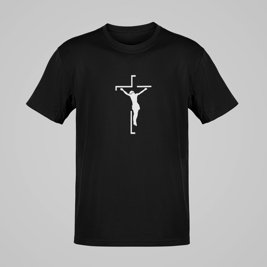 Camiseta Regular - Jesus na Cruz - Preta com detalhes brancos