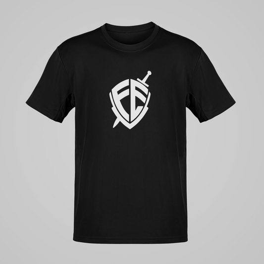 Camiseta Regular - Fé Escudo - Preta com detalhes brancos