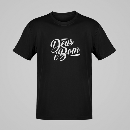 Camiseta Regular - Deus é bom - Preta com detalhes brancos