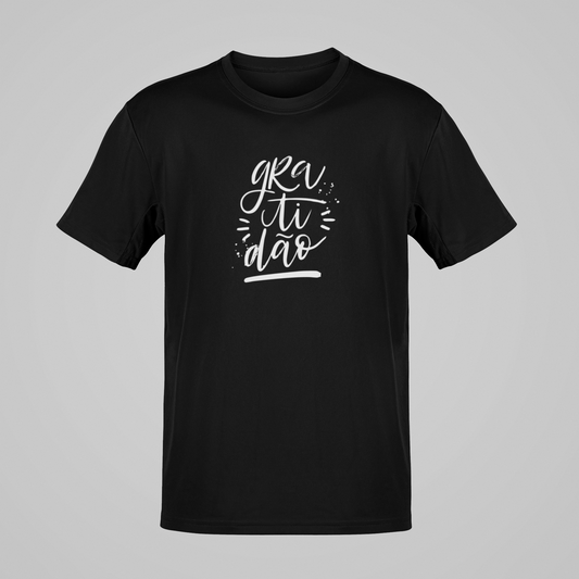 Camiseta Regular - Gratidão - Preta com detalhes brancos