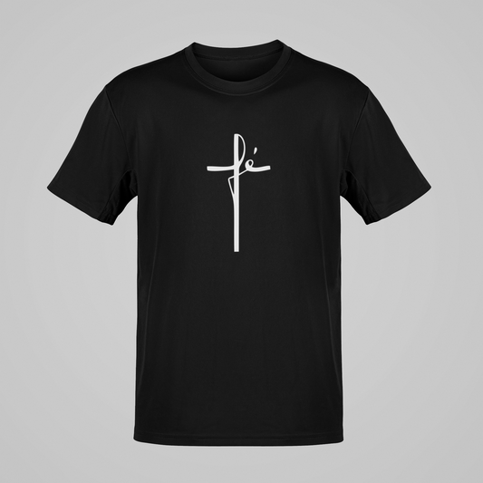 Camiseta Regular - Fé 2 - Preta com detalhes brancos