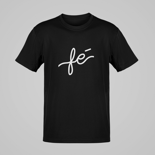 Camiseta Regular - Fé - Preta com detalhes brancos