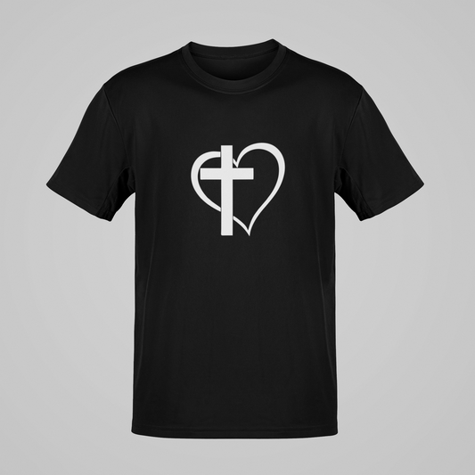Camiseta Regular - Cruz e Coração 2 - Preta com detalhes brancos