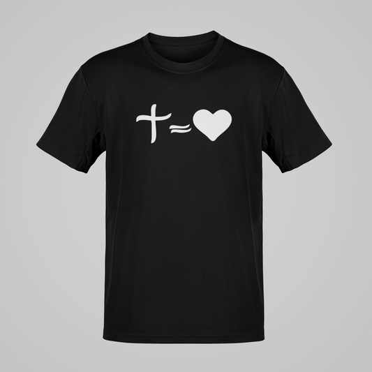 Camiseta Regular - Cruz = Coração - Preta com detalhes brancos