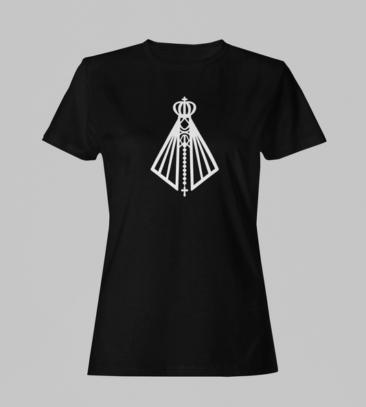 Camiseta Babylook Feminina - Nossa Senhora 2 - Preta com detalhes brancos